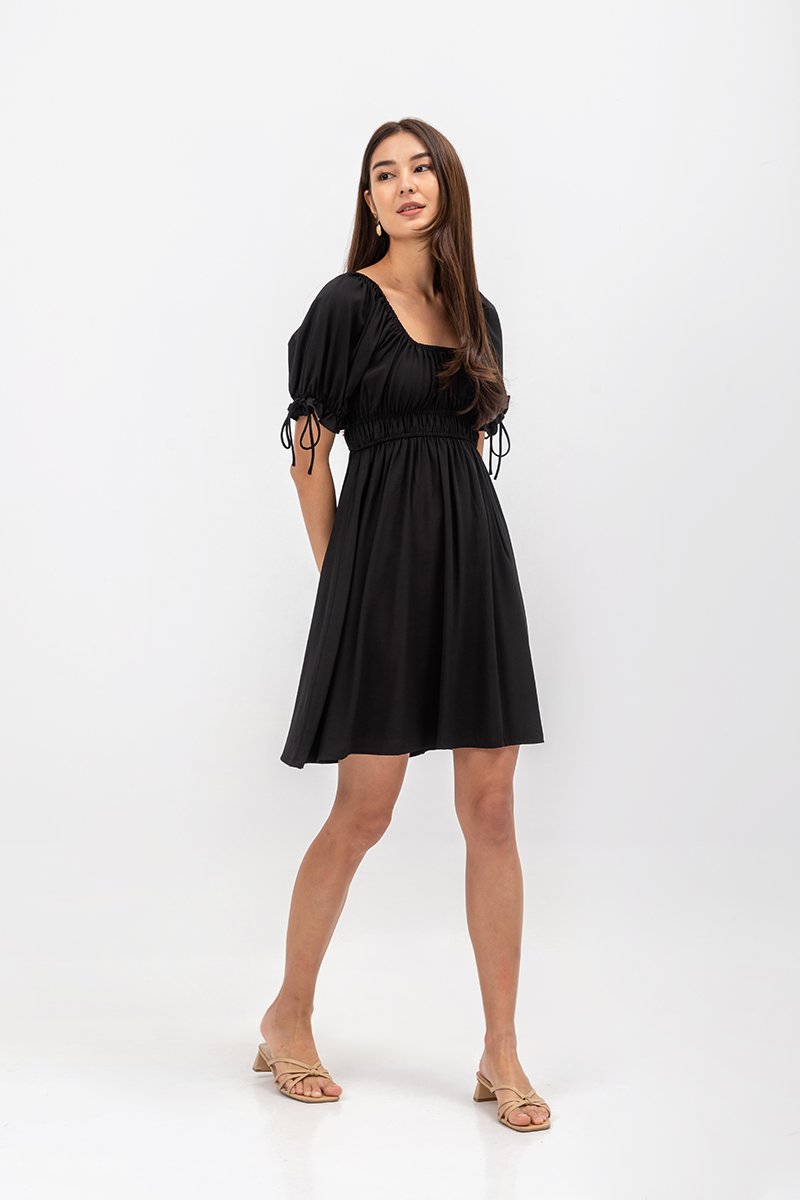 NAYA ELASTIC TIE SLEEVES MINI DRESS