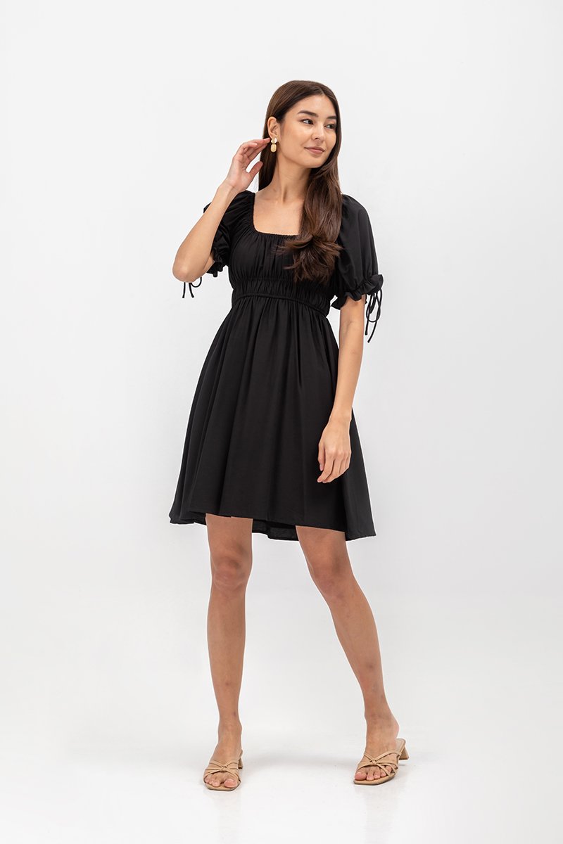 NAYA ELASTIC TIE SLEEVES MINI DRESS