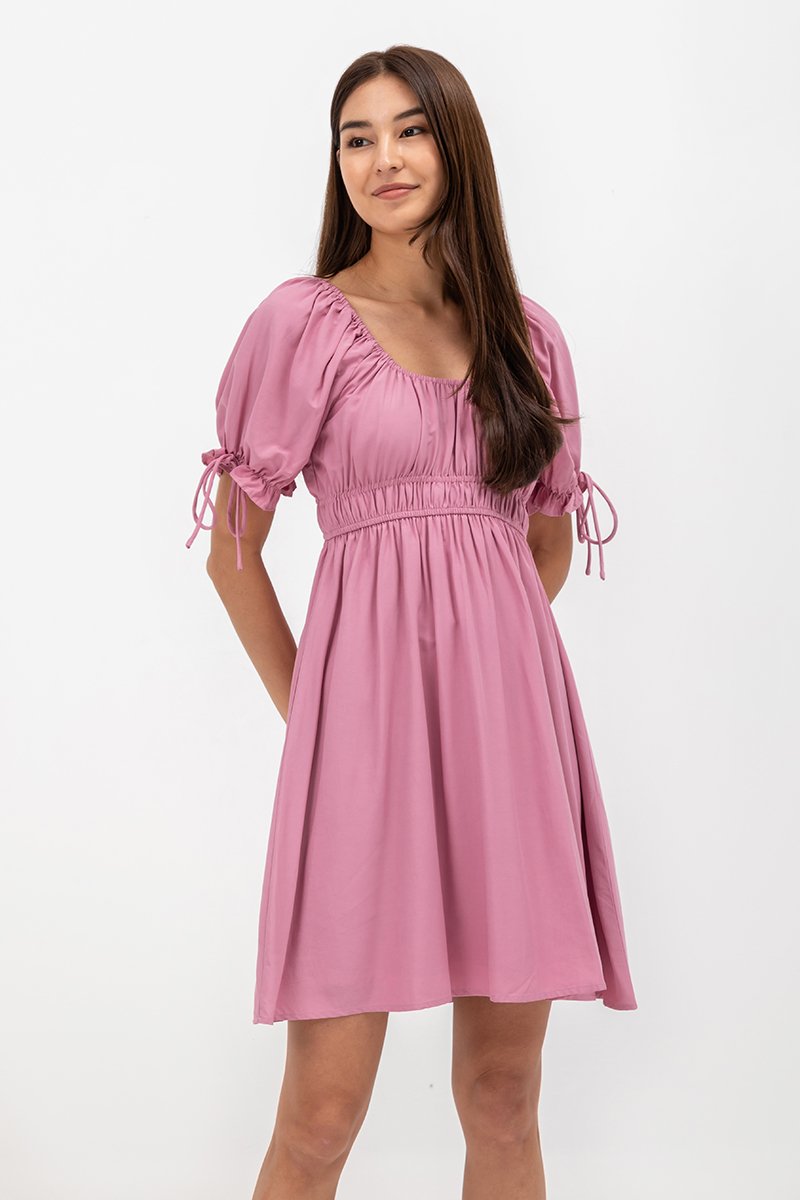 NAYA ELASTIC TIE SLEEVES MINI DRESS