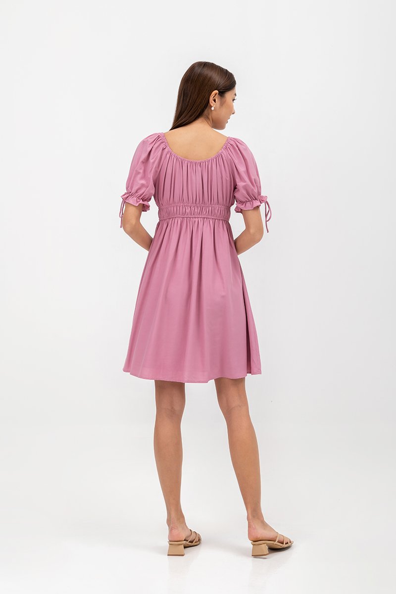 NAYA ELASTIC TIE SLEEVES MINI DRESS