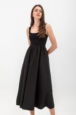 ADORA CONTRAST FABRIC SCOOPNECK MIDI DRESS