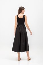 ADORA CONTRAST FABRIC SCOOPNECK MIDI DRESS