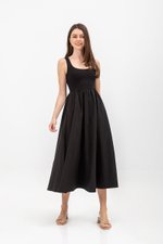 ADORA CONTRAST FABRIC SCOOPNECK MIDI DRESS