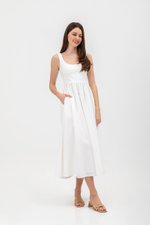 ADORA CONTRAST FABRIC SCOOPNECK MIDI DRESS