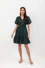 GRETAL V NECK BUTTONDOWN TIERED MINI LINEN DRESS  GRETAL V NECK BUTTONDOWN TIERED MINI LINEN DRESS