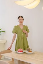 GRETAL V NECK BUTTONDOWN TIERED MINI LINEN DRESS  GRETAL V NECK BUTTONDOWN TIERED MINI LINEN DRESS
