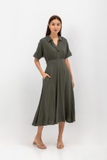 CLARIN FIT &amp; FLARE COLLARED MAXI DRESS