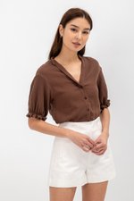 ELARA BUTTON DOWN PUFF SLEEVE MUSLIN TOP