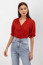 ELARA BUTTON DOWN PUFF SLEEVE MUSLIN TOP