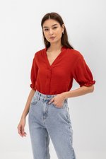 ELARA BUTTON DOWN PUFF SLEEVE MUSLIN TOP