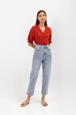 ELARA BUTTON DOWN PUFF SLEEVE MUSLIN TOP