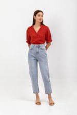 ELARA BUTTON DOWN PUFF SLEEVE MUSLIN TOP