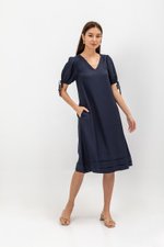 URSA V NECK TIE SLEEVES MIDI DRESS W SASH