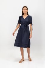 URSA V NECK TIE SLEEVES MIDI DRESS W SASH