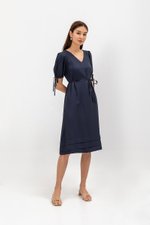 URSA V NECK TIE SLEEVES MIDI DRESS W SASH