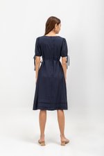 URSA V NECK TIE SLEEVES MIDI DRESS W SASH