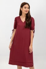 URSA V NECK TIE SLEEVES MIDI DRESS W SASH