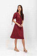 URSA V NECK TIE SLEEVES MIDI DRESS W SASH