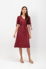 URSA V NECK TIE SLEEVES MIDI DRESS W SASH