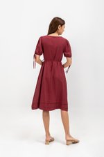 URSA V NECK TIE SLEEVES MIDI DRESS W SASH