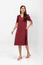 URSA V NECK TIE SLEEVES MIDI DRESS W SASH