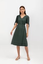 URSA V NECK TIE SLEEVES MIDI DRESS W SASH