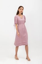 URSA V NECK TIE SLEEVES MIDI DRESS W SASH