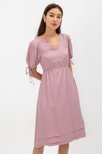URSA V NECK TIE SLEEVES MIDI DRESS W SASH