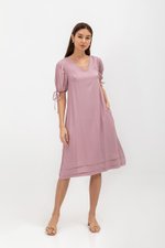 URSA V NECK TIE SLEEVES MIDI DRESS W SASH