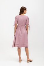 URSA V NECK TIE SLEEVES MIDI DRESS W SASH