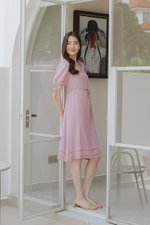 URSA V NECK TIE SLEEVES MIDI DRESS W SASH