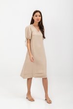 URSA V NECK TIE SLEEVES MIDI DRESS W SASH
