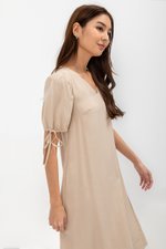 URSA V NECK TIE SLEEVES MIDI DRESS W SASH