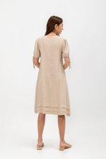 URSA V NECK TIE SLEEVES MIDI DRESS W SASH