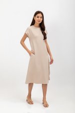 GEMMA CAP SLEEVE MIDI DRESS WITH SASH