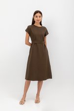 GEMMA CAP SLEEVE MIDI DRESS WITH SASH