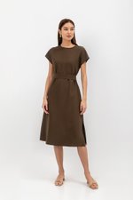 GEMMA CAP SLEEVE MIDI DRESS WITH SASH