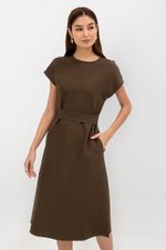 GEMMA CAP SLEEVE MIDI DRESS WITH SASH
