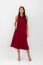 NAILA HIGH V NECK SLEEVELESS MIDI DRESS