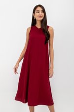 NAILA HIGH V NECK SLEEVELESS MIDI DRESS