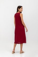 NAILA HIGH V NECK SLEEVELESS MIDI DRESS