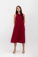 NAILA HIGH V NECK SLEEVELESS MIDI DRESS