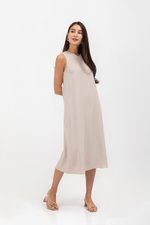 NAILA HIGH V NECK SLEEVELESS MIDI DRESS