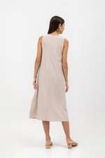 NAILA HIGH V NECK SLEEVELESS MIDI DRESS