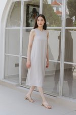 NAILA HIGH V NECK SLEEVELESS MIDI DRESS