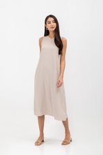 NAILA HIGH V NECK SLEEVELESS MIDI DRESS