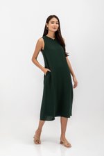 NAILA HIGH V NECK SLEEVELESS MIDI DRESS