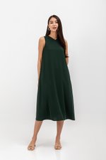 NAILA HIGH V NECK SLEEVELESS MIDI DRESS