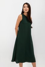 NAILA HIGH V NECK SLEEVELESS MIDI DRESS