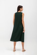 NAILA HIGH V NECK SLEEVELESS MIDI DRESS